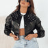 Lederjacke Damen mit Nieten & Perlen | stylisch mit Kapuze